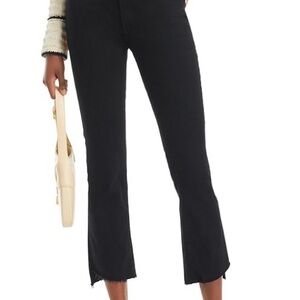 MOTHER Black Insider Crop Frayed-Hem Jeans